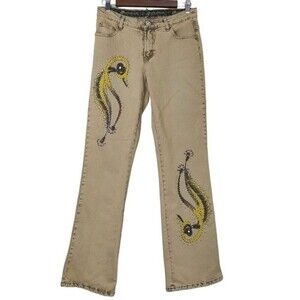 Mesmerize Womens Tan Brown Vintage Jeans Embellished Front Size 4